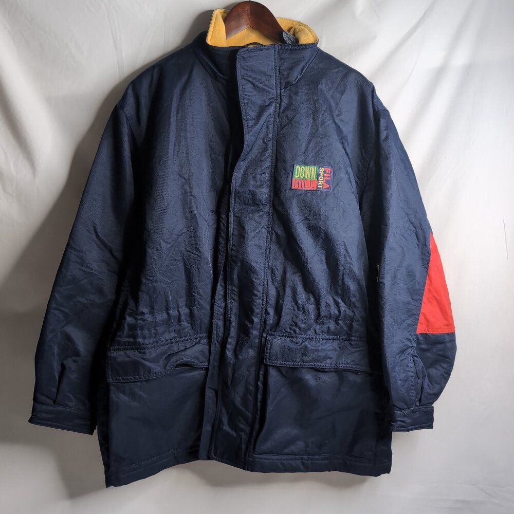 Vintage FILA Sport Navy Winter Jacket Downhill Insulated w/ Snow Cinch, Size M